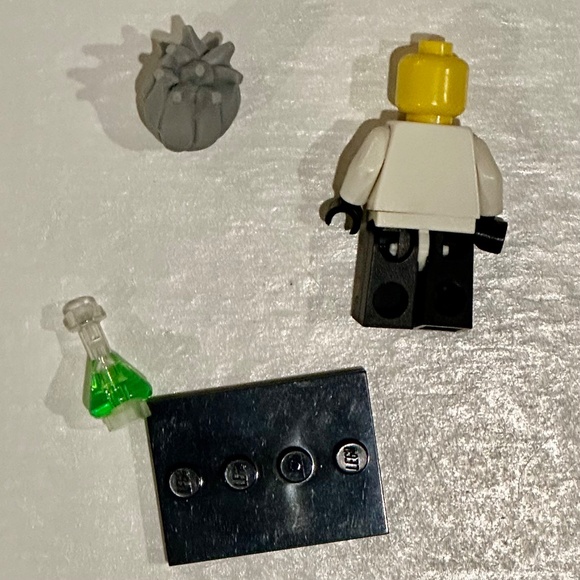 LEGO 🧪 Crazy Scientist Minifigure Mad Wild Hair, Green Beaker & Stand  Series 4 - Picture 3 of 6